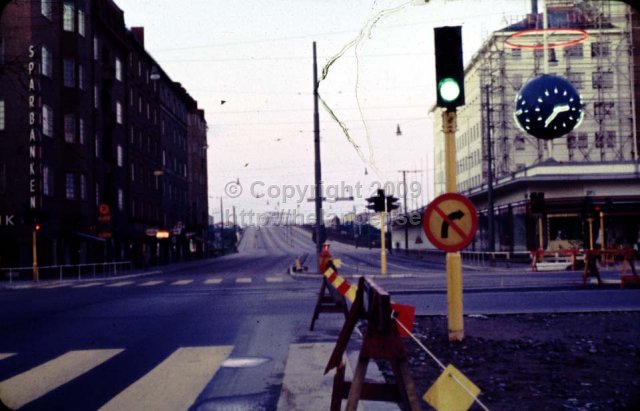 Götgatan korsningen Ringvägen vid Skanstull, Södermalm, Stockholm, en tidig morgon (2:35). (1960-talet)