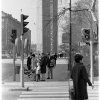 Sveavägen crossing Frejgatan view towards Wennergren center, Stockholm. (1967)